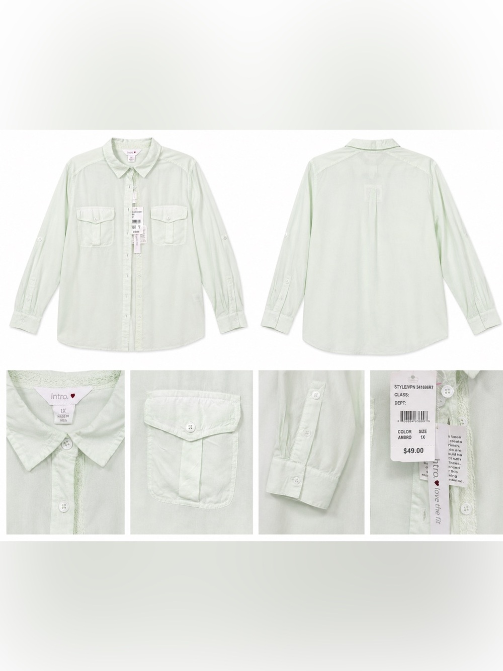 NWT Intro Love the Fit Mint Green Button Down Blouse 1X